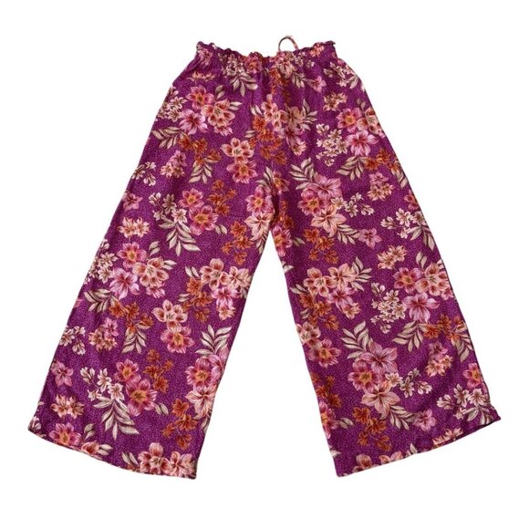 Loft Womens Lily Wide Leg Pants M Linen Blend Purple & Pink Floral Breezy EUC - Picture 4 of 6